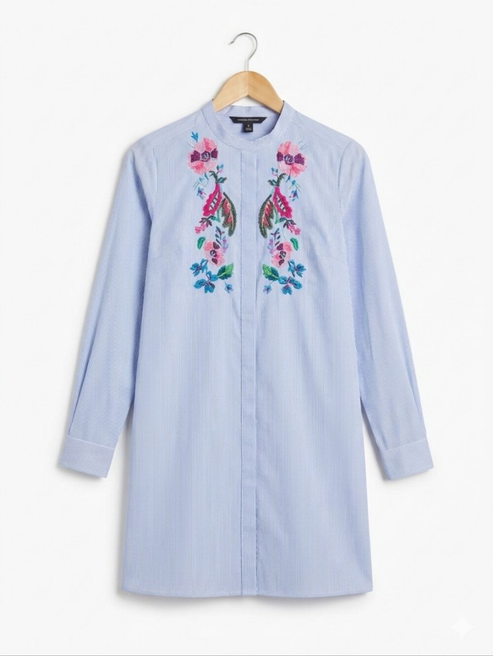 Light Blue Embroidered Longline Dress Shirt
